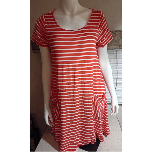 NWT Jodifl Red White Stripe Swing Dress Small Soft Stretch Everyday Casual - Picture 1 of 13